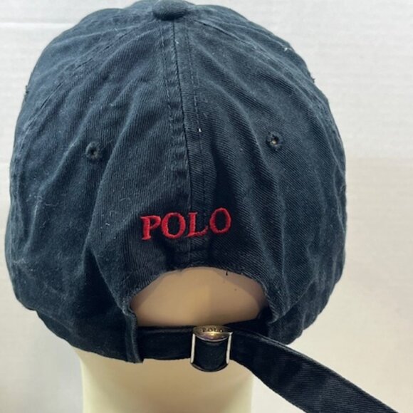 Polo Ralph Lauren Cotton Embroidered Logo Black Baseball Cap Hat Adjustable - Picture 7 of 12